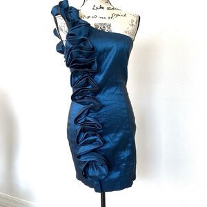 Sanjoy Y2K One Shoulder Blue Ruffle Mini Dress  Size M